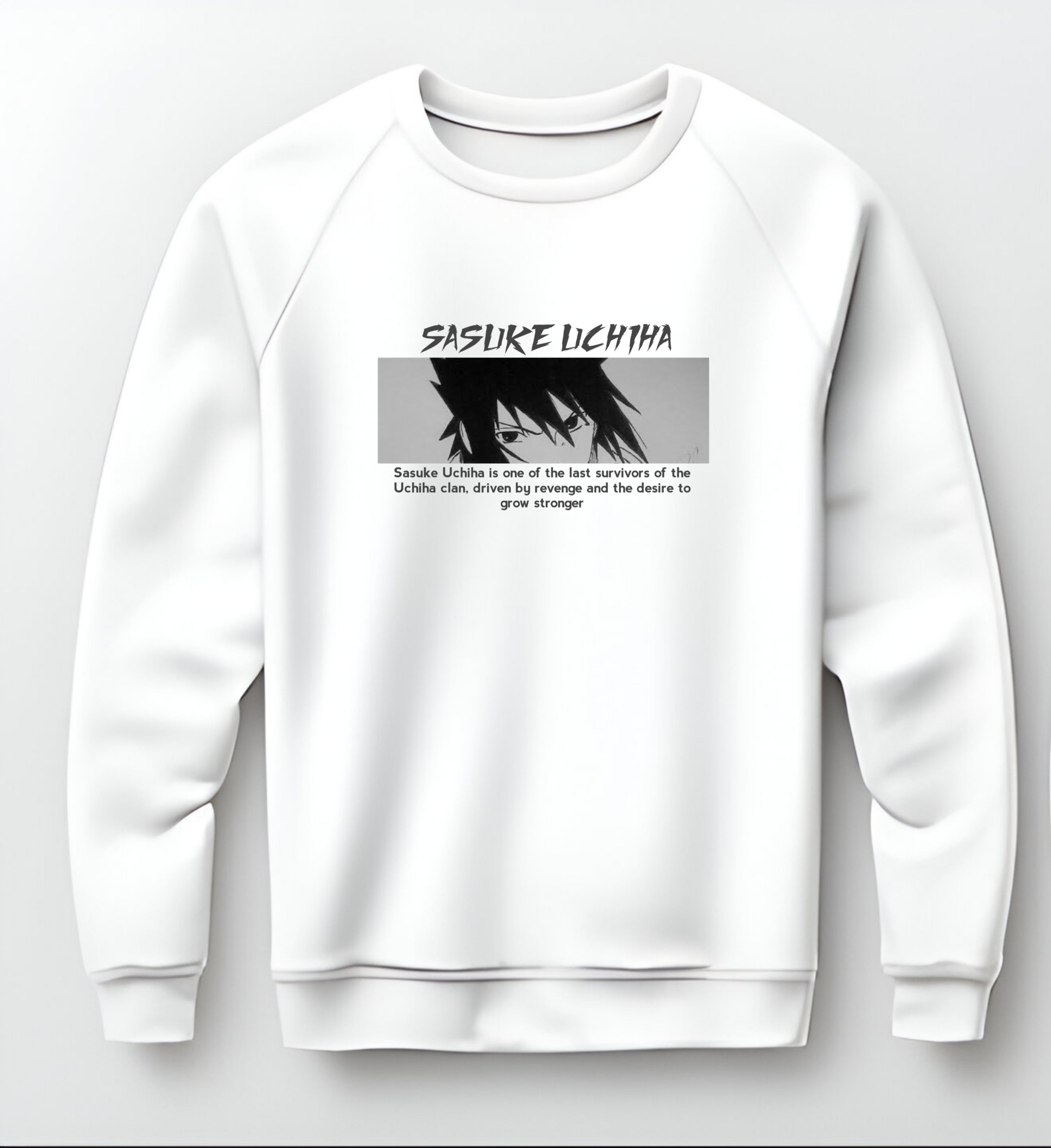 Sasuke Uchiha Printed Drop Shoulder Sweatshirt – White (DTG Printed)