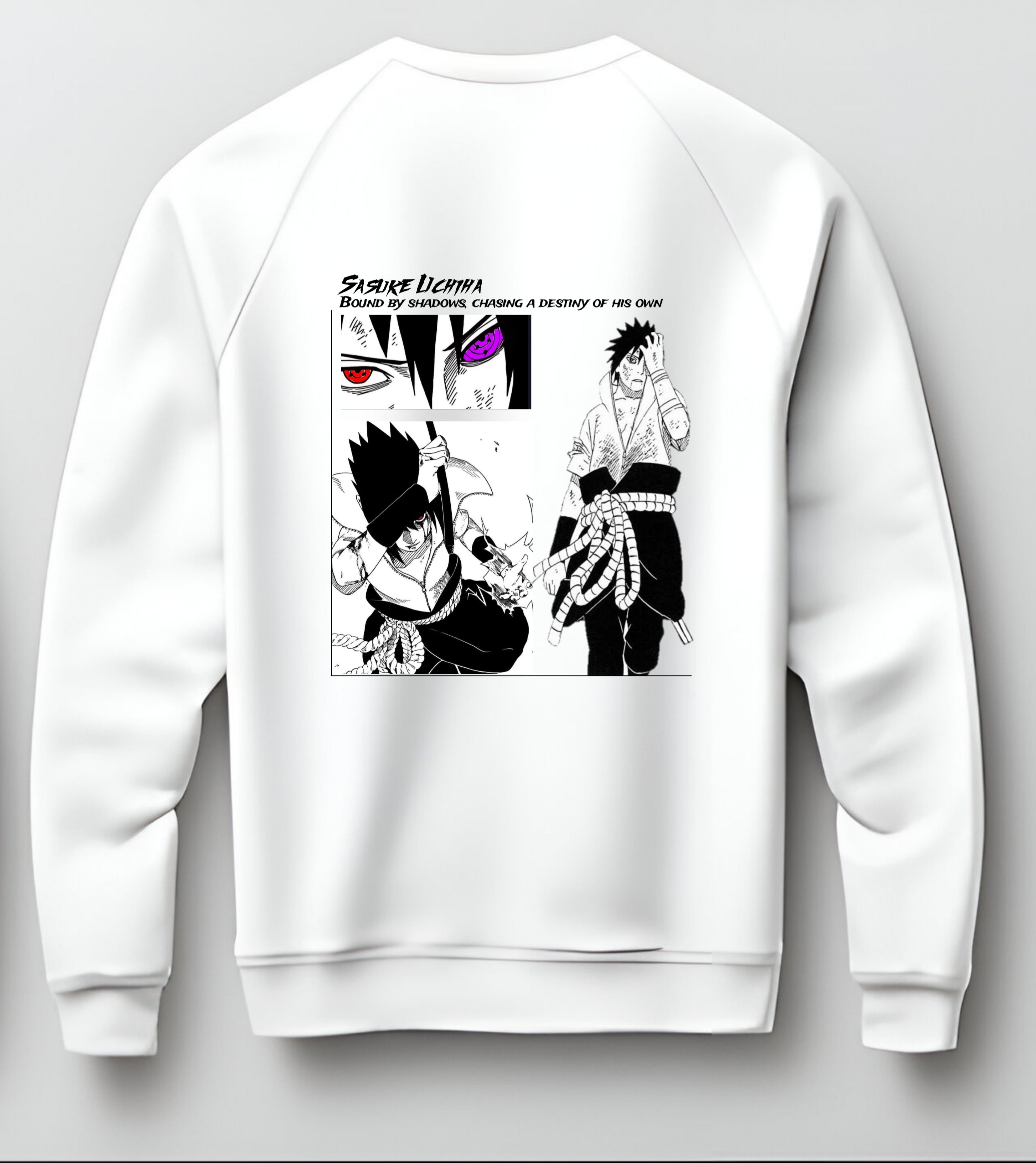 Sasuke Uchiha Printed Drop Shoulder Sweatshirt – White (DTG Printed)
