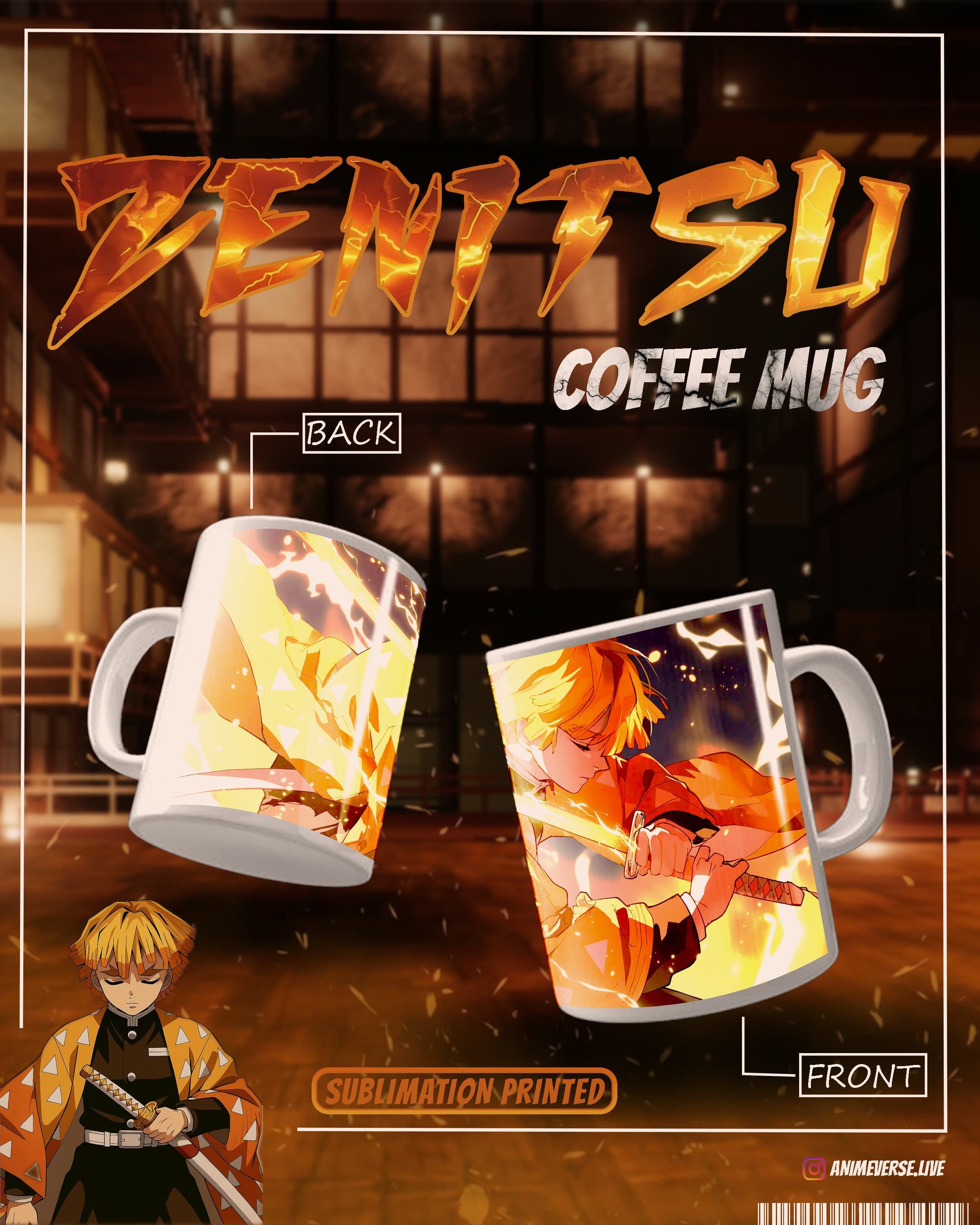 Zenitsu Printed Cup – Sublimation Design